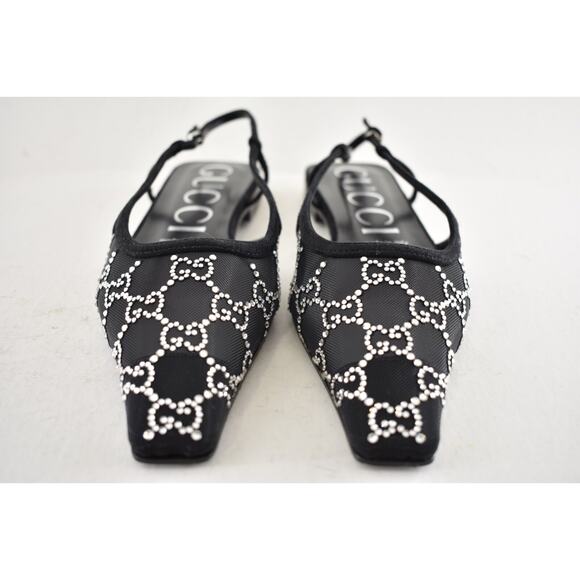 Gucci Demi GG Crystal Mesh Black Silver Slingback Ballerina Ballet Flat 38.5 - Picture 10 of 16